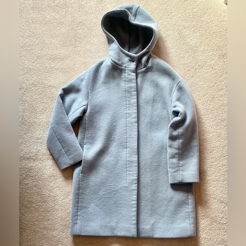 Uniqlo Women Light Weight Wool Blended Hooded Coat Sz M